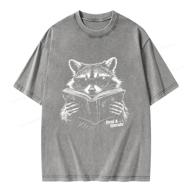 Unisex Funny Raccoon Printed Washed Tee