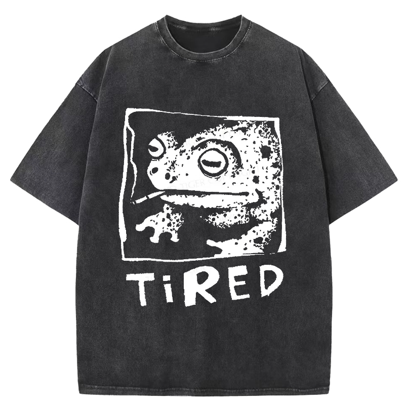 Tired Frog Funny Washed T-Shirt