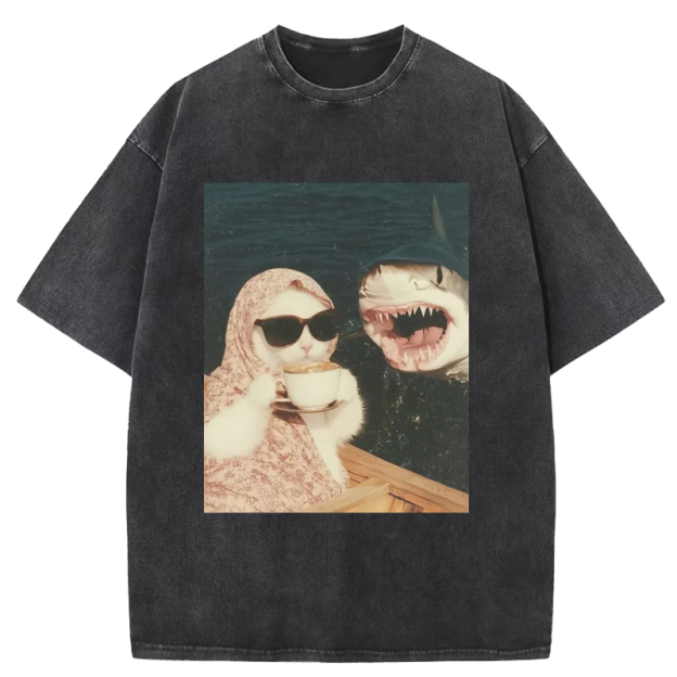  Calmly Drink Coffee Cat 2.0 Washed T-Shirt