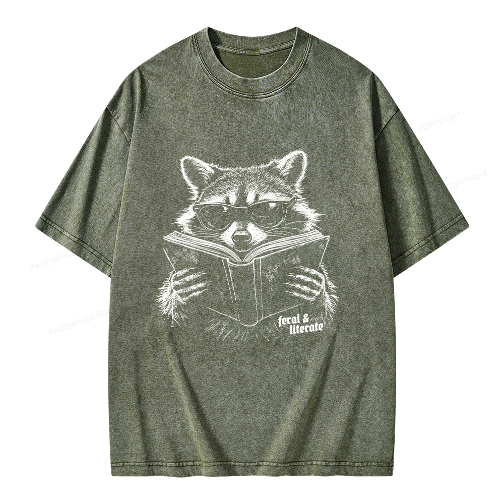 Unisex Funny Raccoon Printed Washed Tee