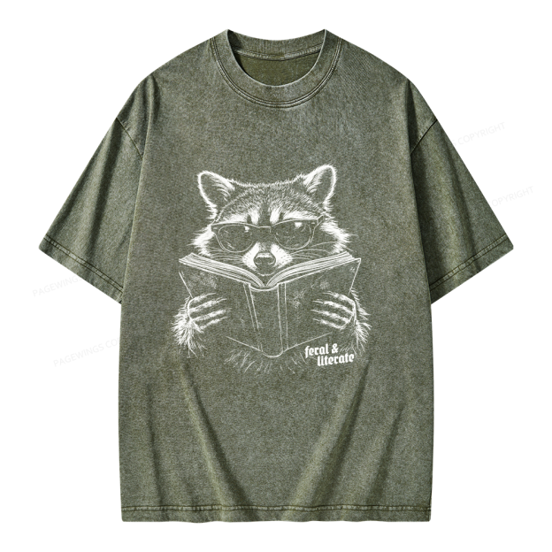 Unisex Funny Raccoon Printed Washed Tee
