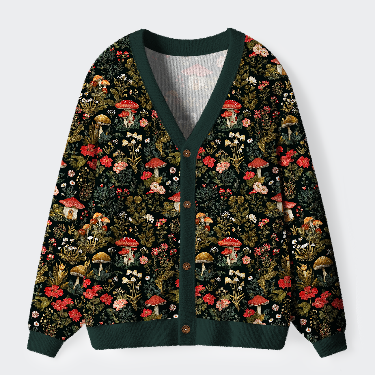 Fishneo Enchanted Forest Mushroom Ugly Cardigan Sweater