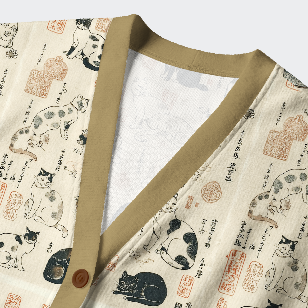 Unisex Whiskers in Ukiyoe Ugly Cardigan Sweater