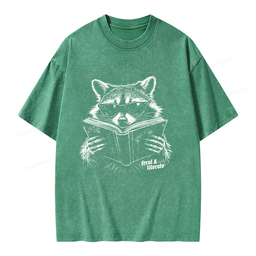 Unisex Funny Raccoon Printed Washed Tee