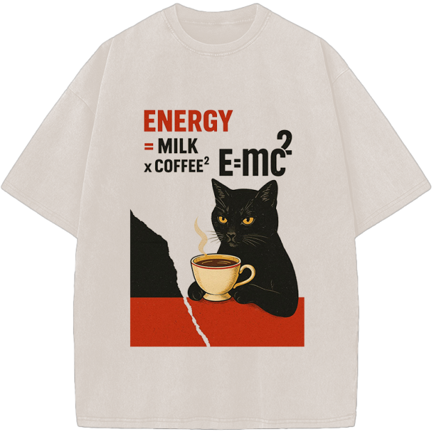 Unisex Cat Coffee Energy Formula Vintage Washed T-Shirt