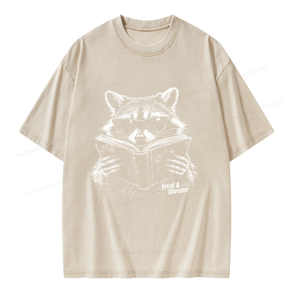 Unisex Funny Raccoon Printed Washed Tee