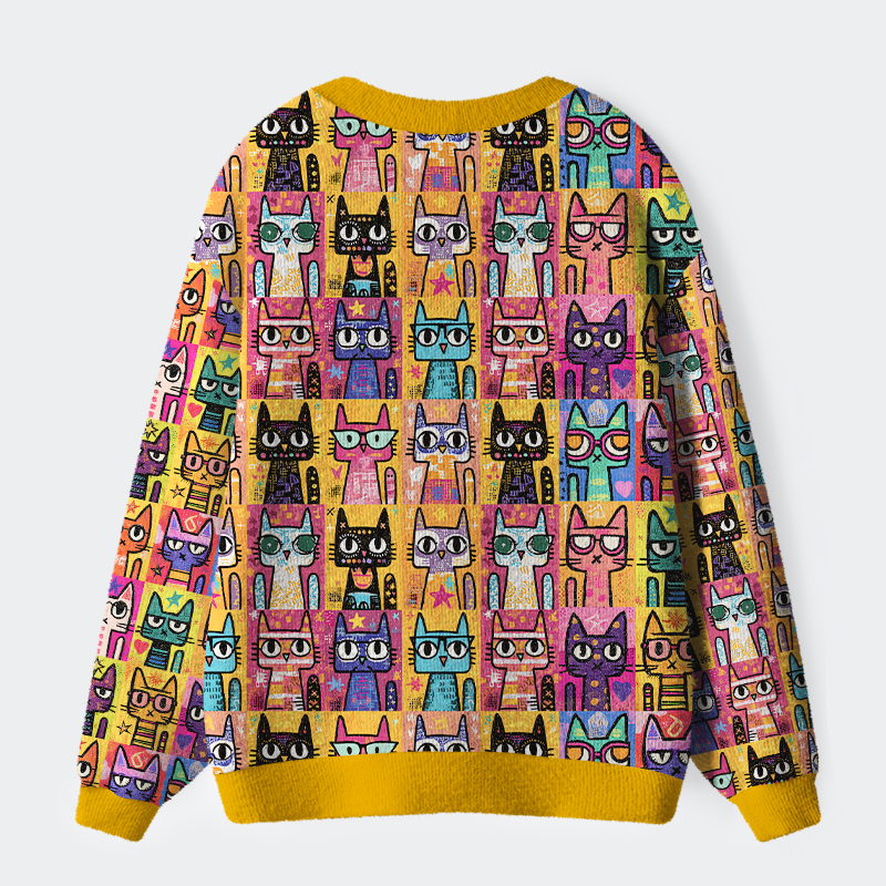 Unisex Pop Art Purrfection Ugly Cardigan Sweater
