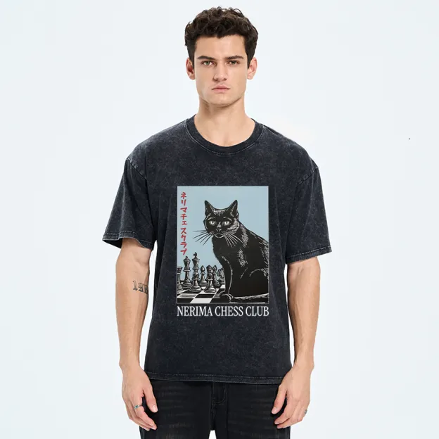 Unisex Chess And Cat Washed T-Shirt