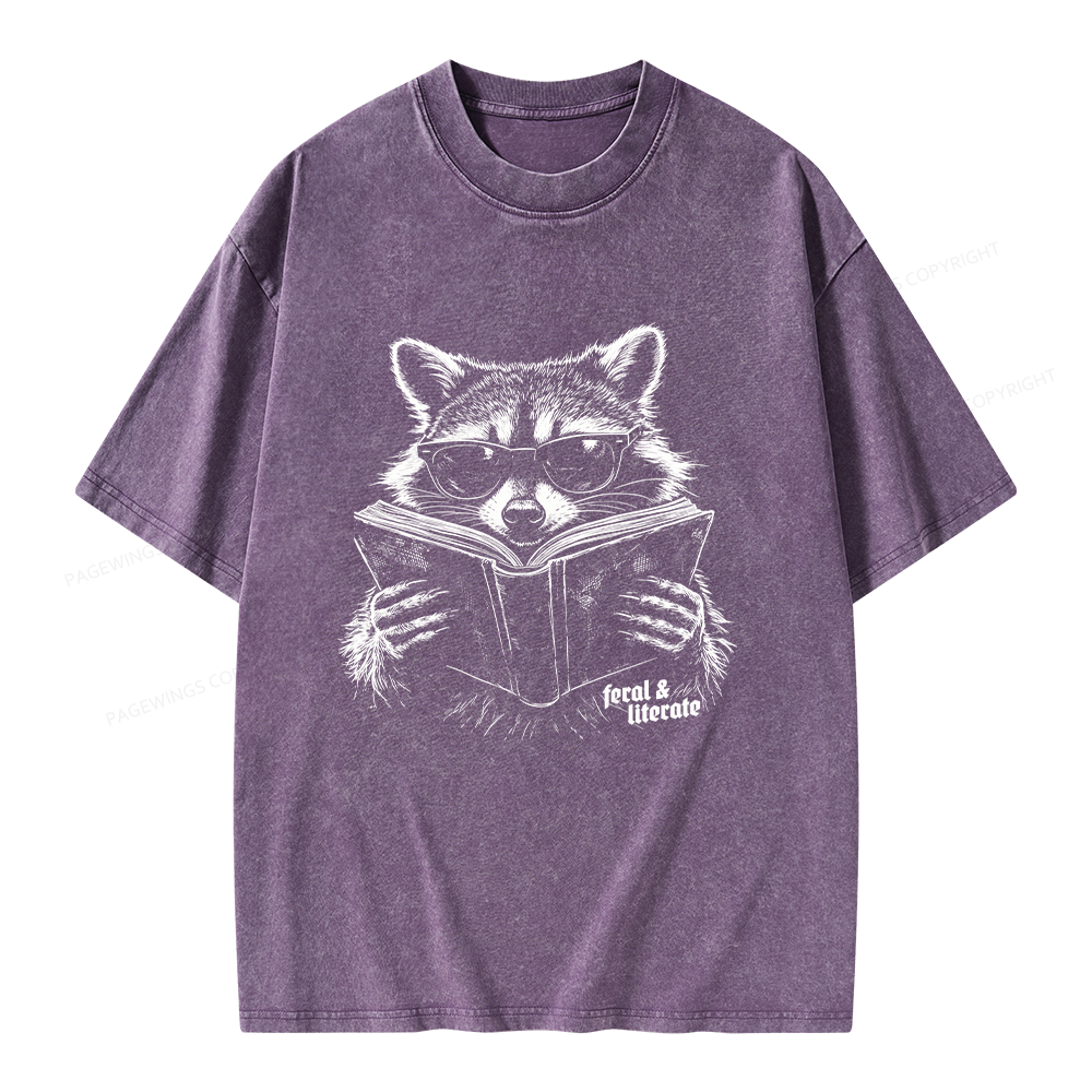 Unisex Funny Raccoon Printed Washed Tee