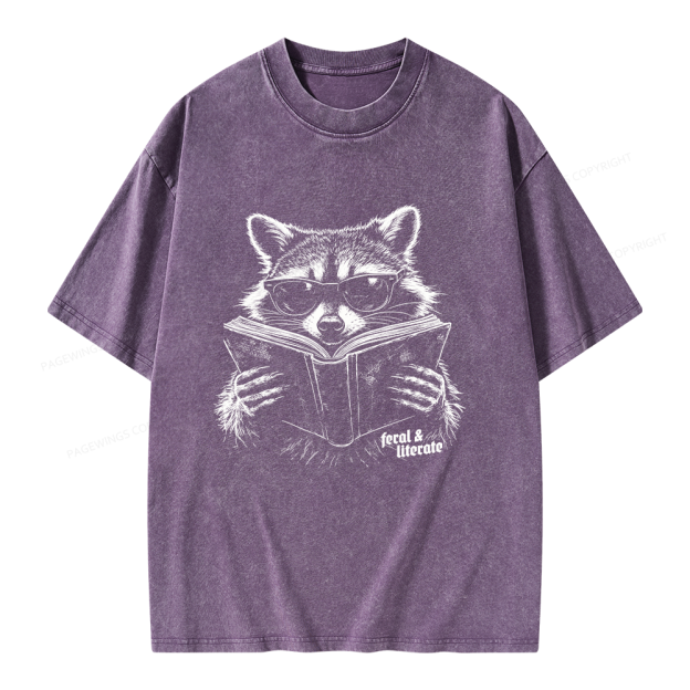 Unisex Funny Raccoon Printed Washed Tee