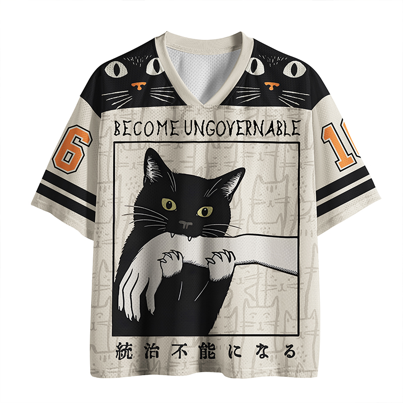 Black Cat Biting Printed Jersey Shirts