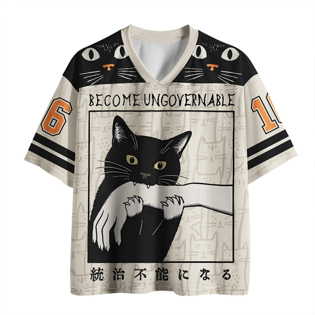 Black Cat Biting Printed Jersey Shirts