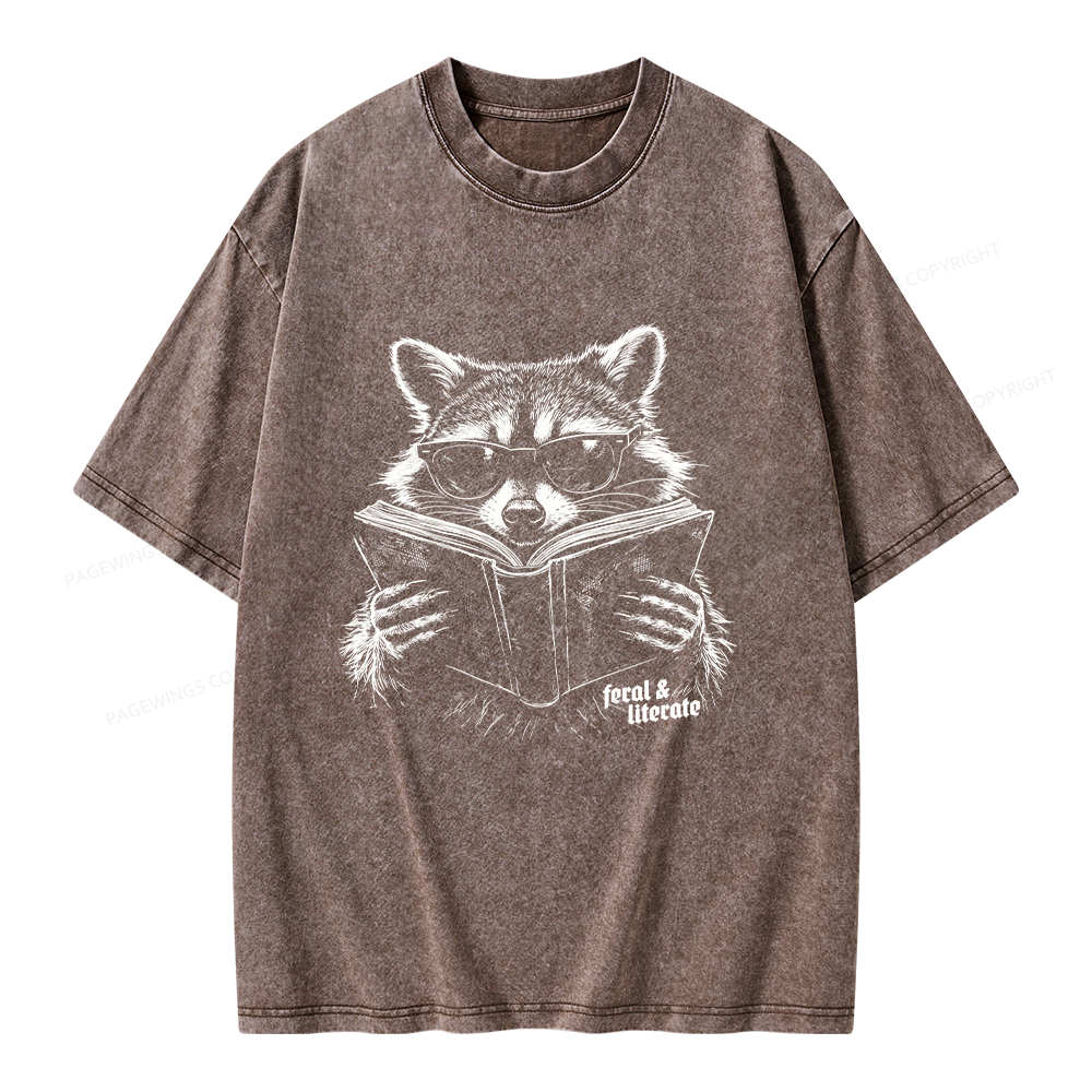 Unisex Funny Raccoon Printed Washed Tee