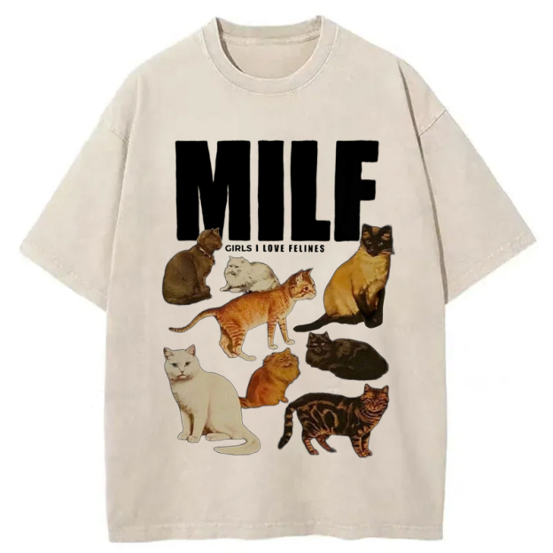 MILF Girls I Love Felines Washed T-Shirt