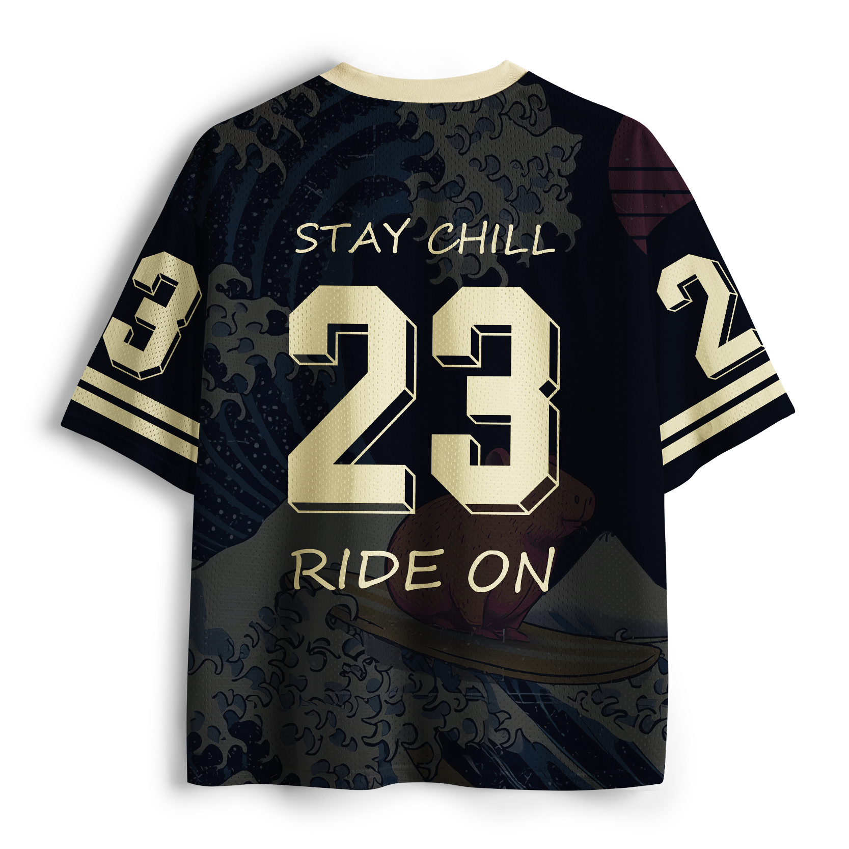 "Stay Chill"Capybara Ukiyoe Mesh Jersey