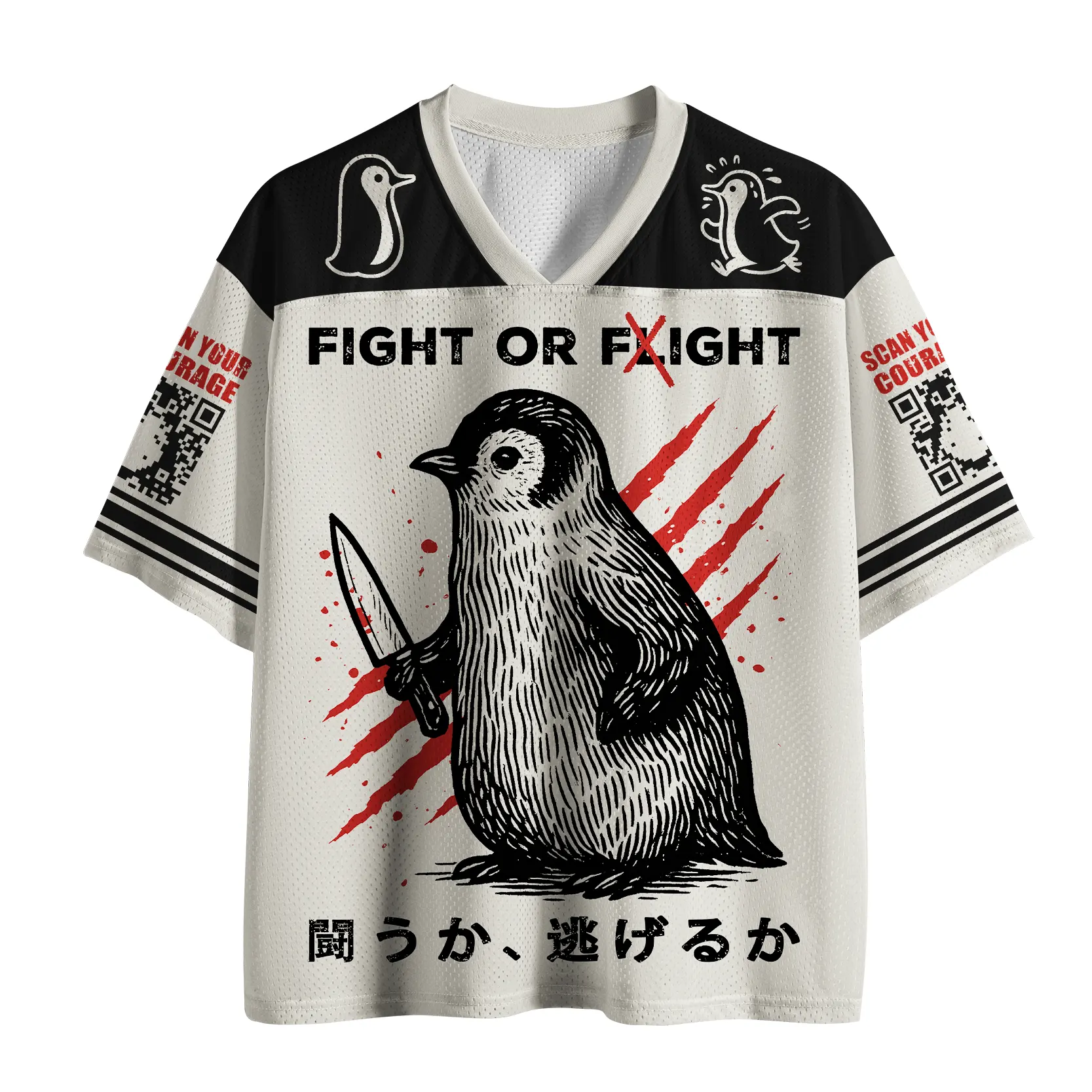 Woodblock Penguin: Fight Or Flight Jersey Shirts