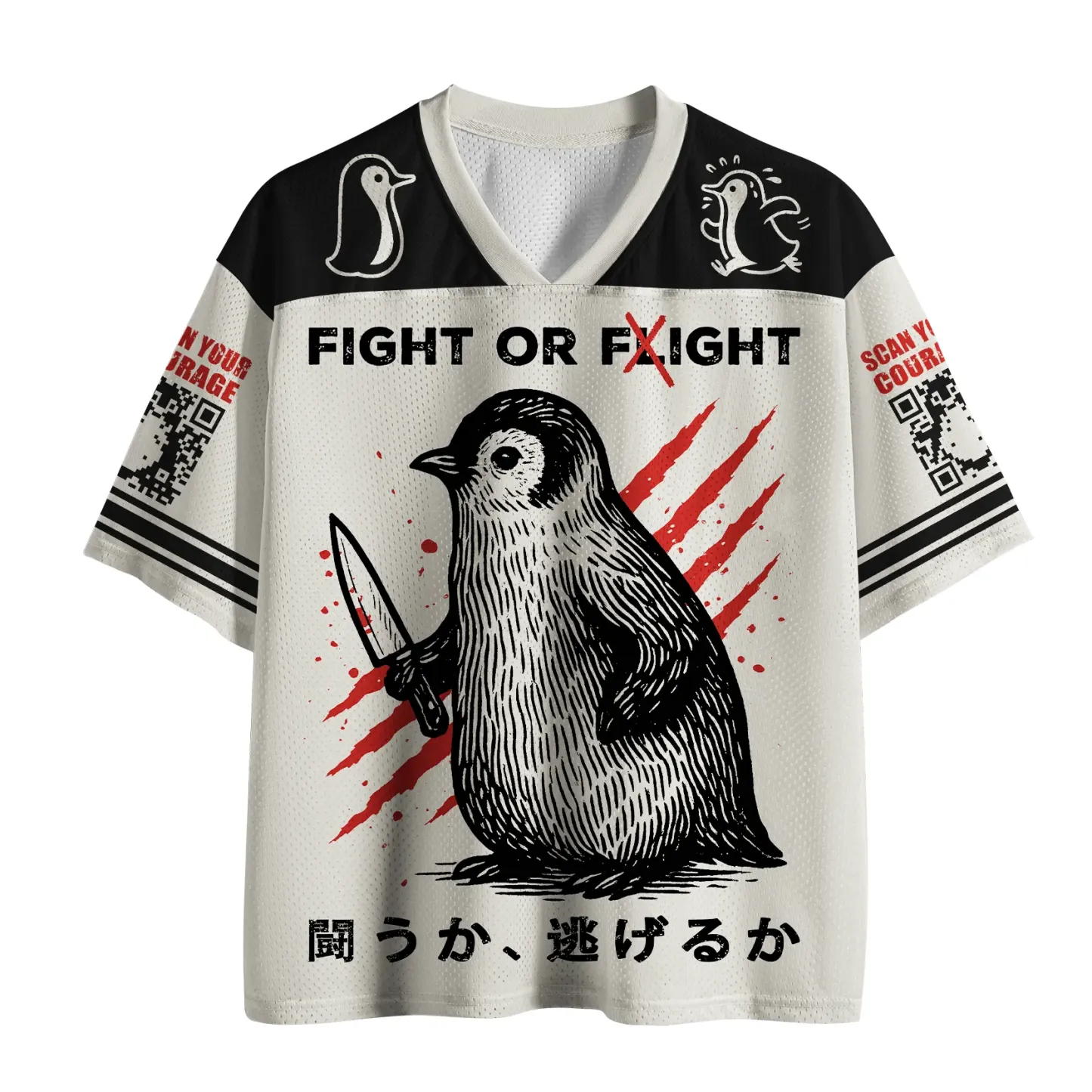 Woodblock Penguin: Fight Or Flight Jersey Shirts