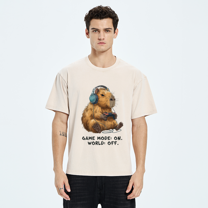 Unisex Capybara Life:Paused.Game:ON. Washed T-Shirt