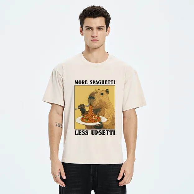 Unisex Capybara Eating Pasta Washed T-Shirt