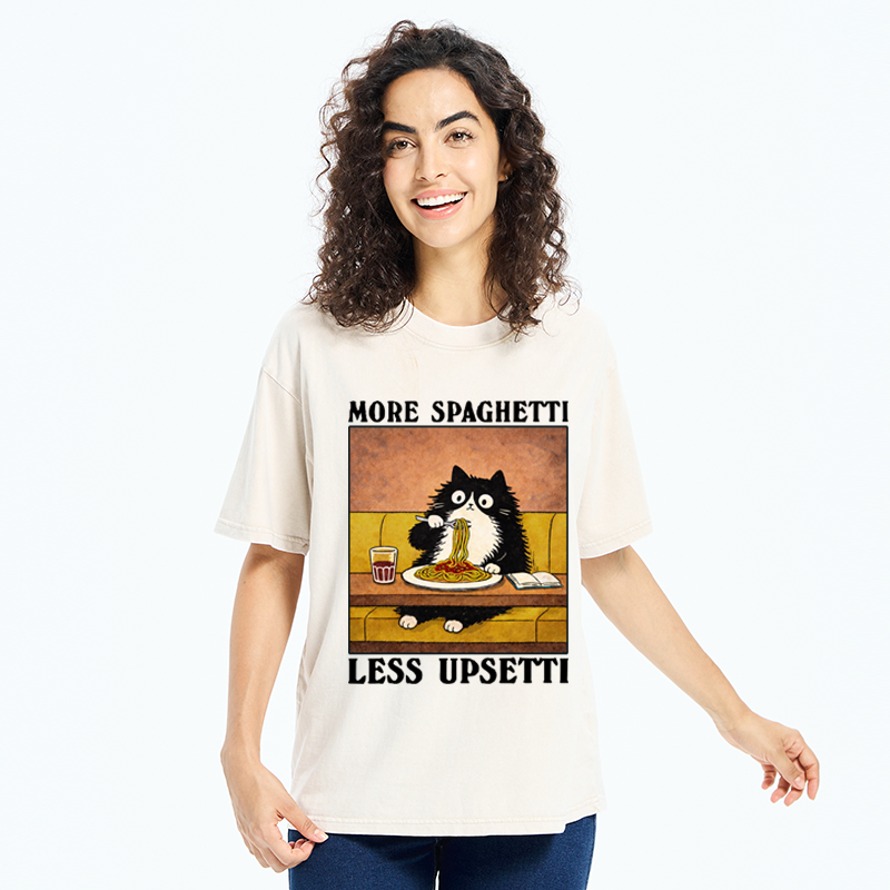 Unisex Unavailable Cat: More Spaghetti Less Upsetti Washed T-Shirt