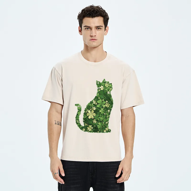 Unisex Clover Cat Washed T-Shirt