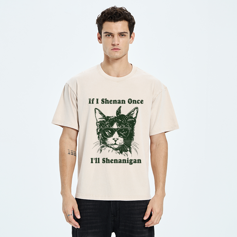 Unisex St. Patrick's Elegant Cat Washed T-Shirt