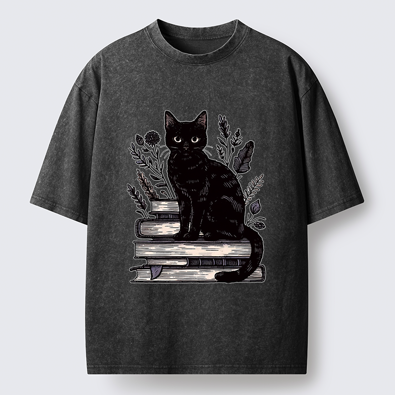 Unisex Books And Cats Washed T-Shirt