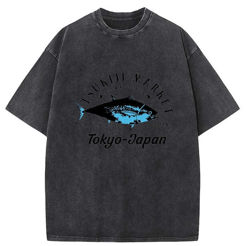 Tsukiji Fish Market Blue Fish Washed T-Shirt