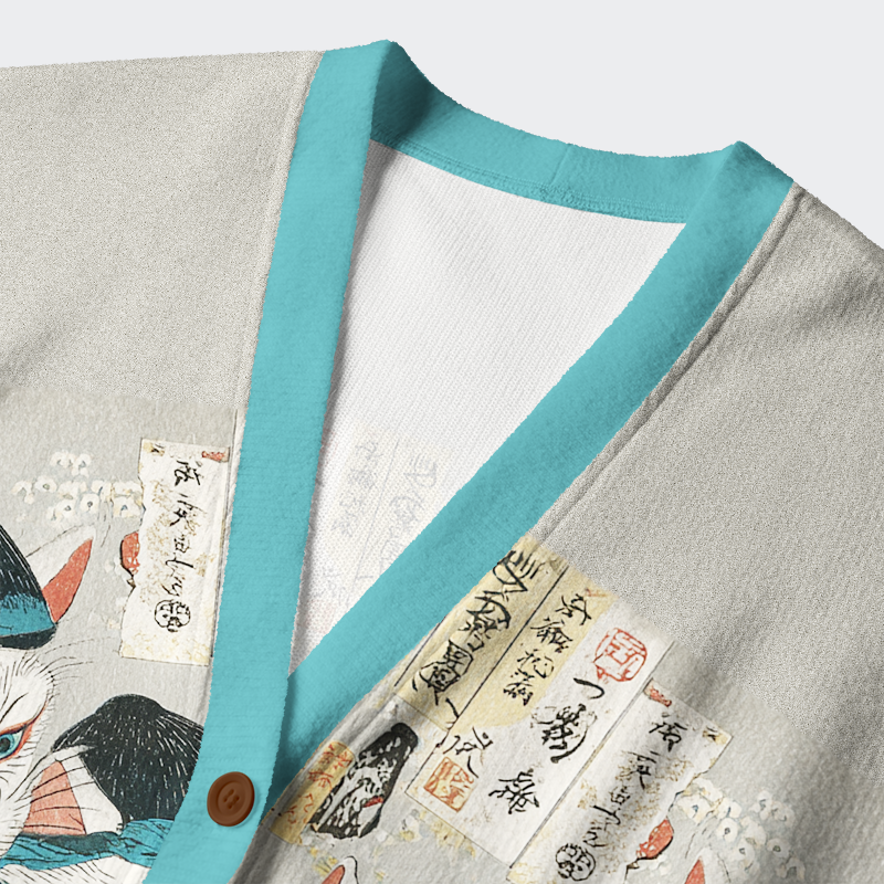 Unisex Edo Cat Chronicles Ugly Cardigan Sweater