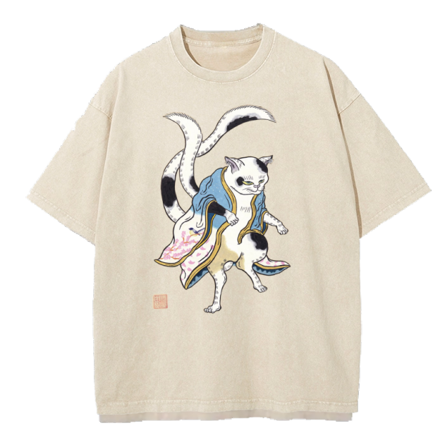  Ukiyo-e Cat Washed T-Shirt