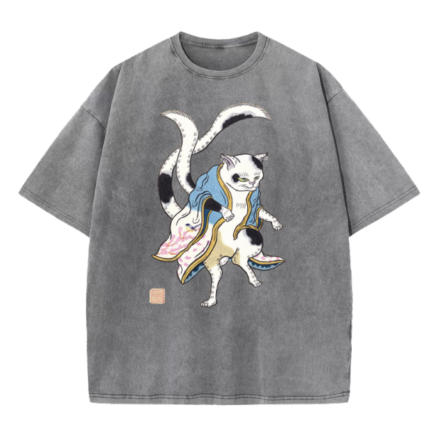 Ukiyo-e Cat Washed T-Shirt