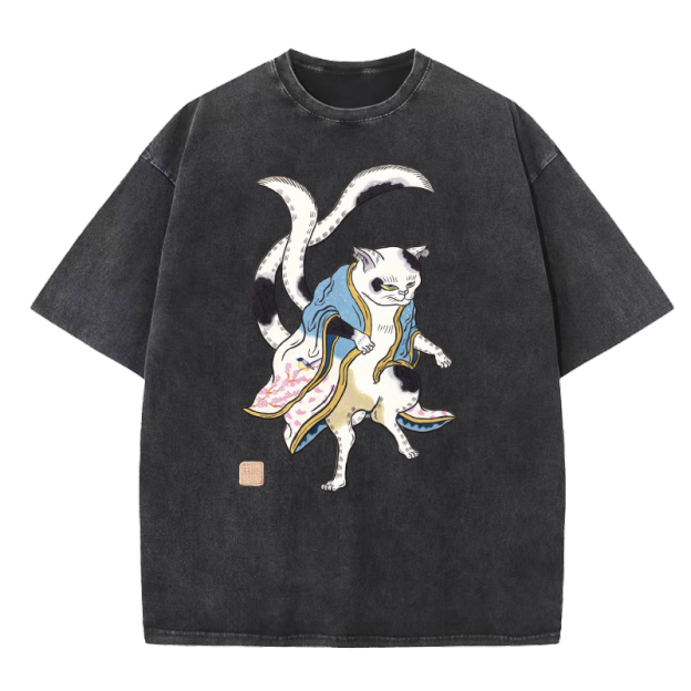  Ukiyo-e Cat Washed T-Shirt