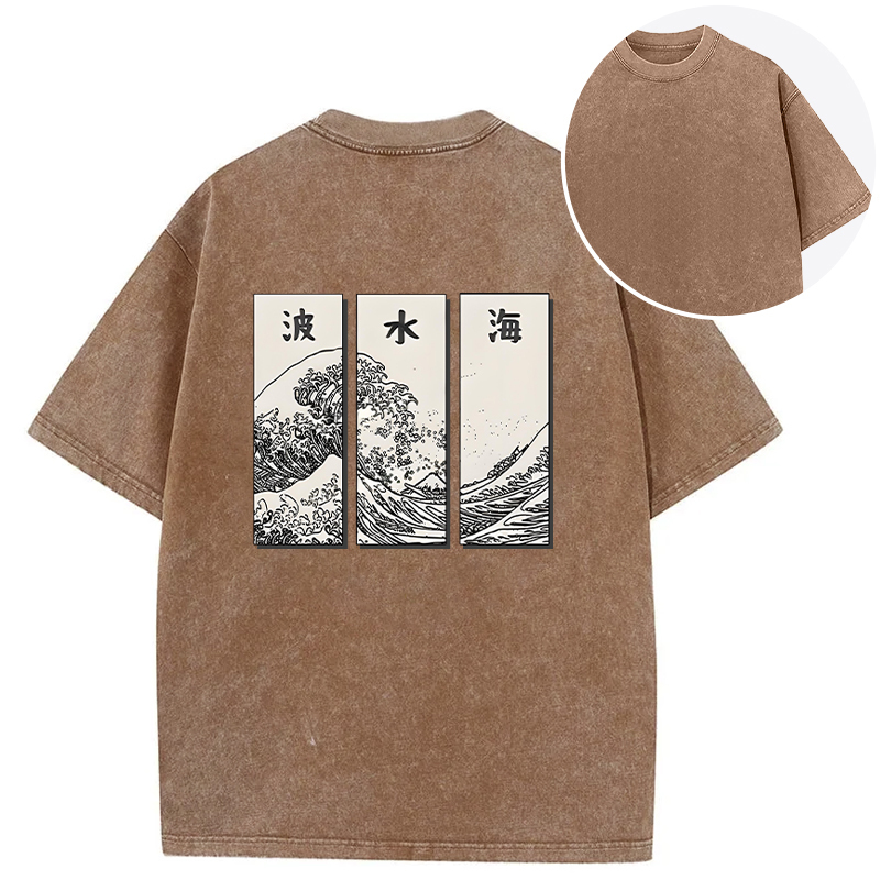 Japanese Art Wave Back Washed T-Shirt