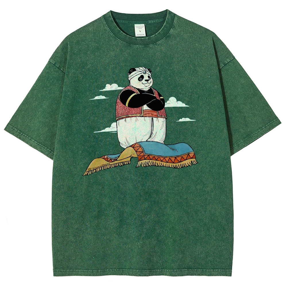 Arab Panda Pattern Washed Vintage Short Sleeves T-Shirt