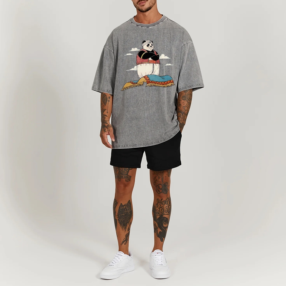 Arab Panda Pattern Washed Vintage Short Sleeves T-Shirt
