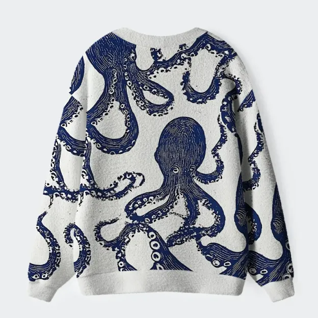 Unisex Ocean Octopus Ugly Cardigan Sweater