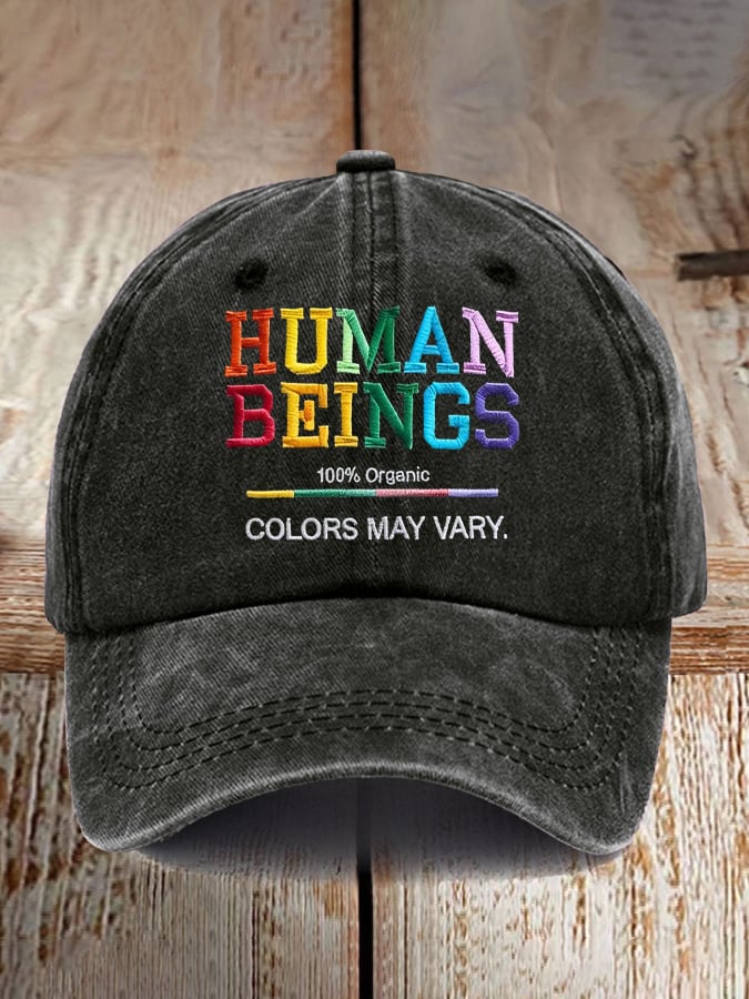 Retro Human Beings 100% Organic Colors May Vary Human Rights Equality Pride Print Baseball Cap