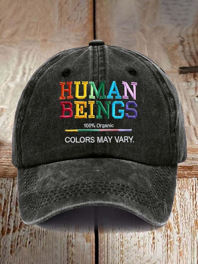 Retro Human Beings 100% Organic Colors May Vary Human Rights Equality Pride Print Baseball Cap