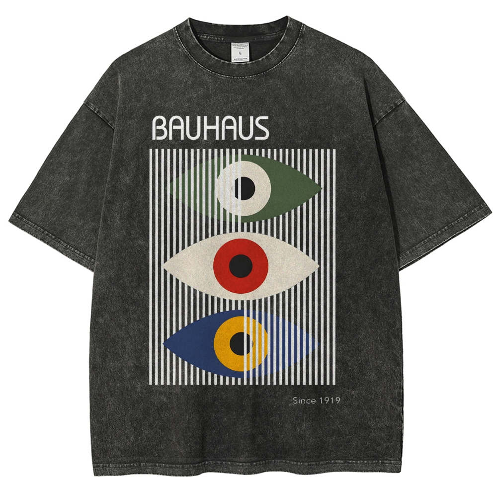 Unisex Bauhaus Art Eye Printed Washed T-shirt