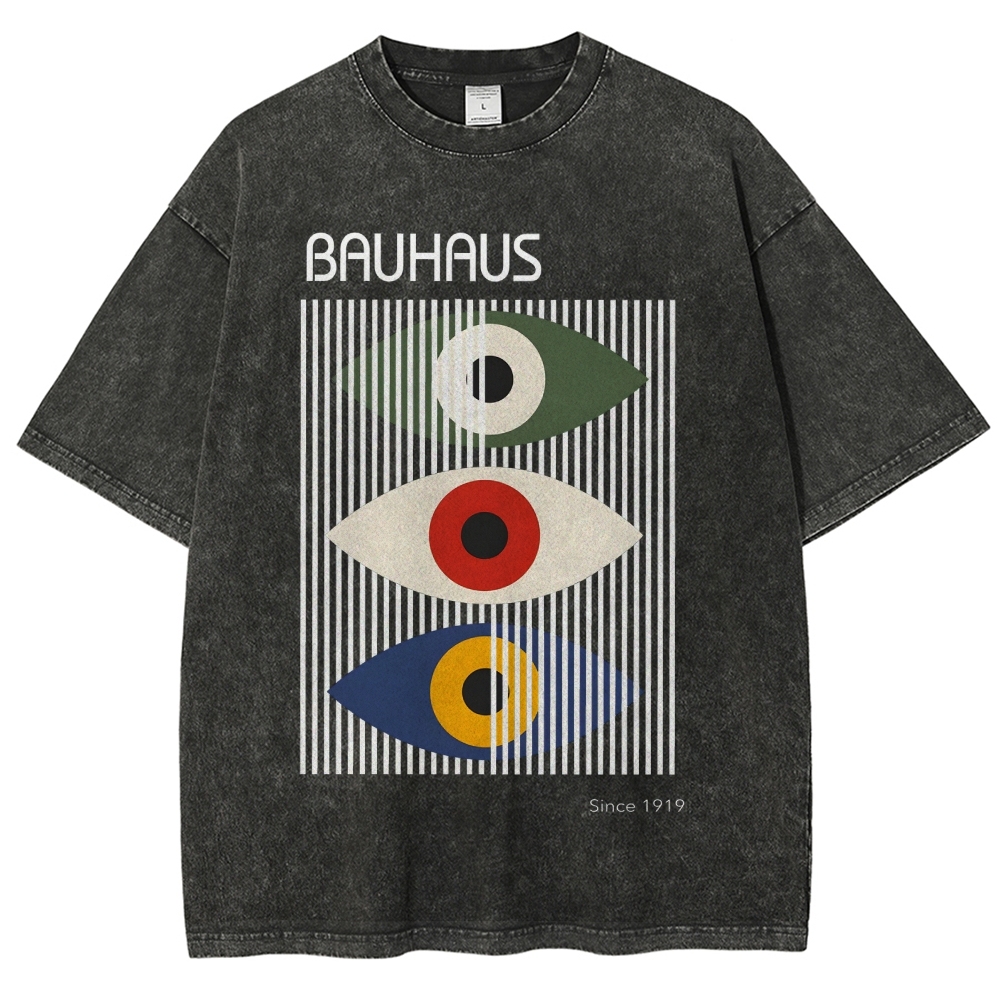 Unisex Bauhaus Art Eye Printed Washed T-shirt