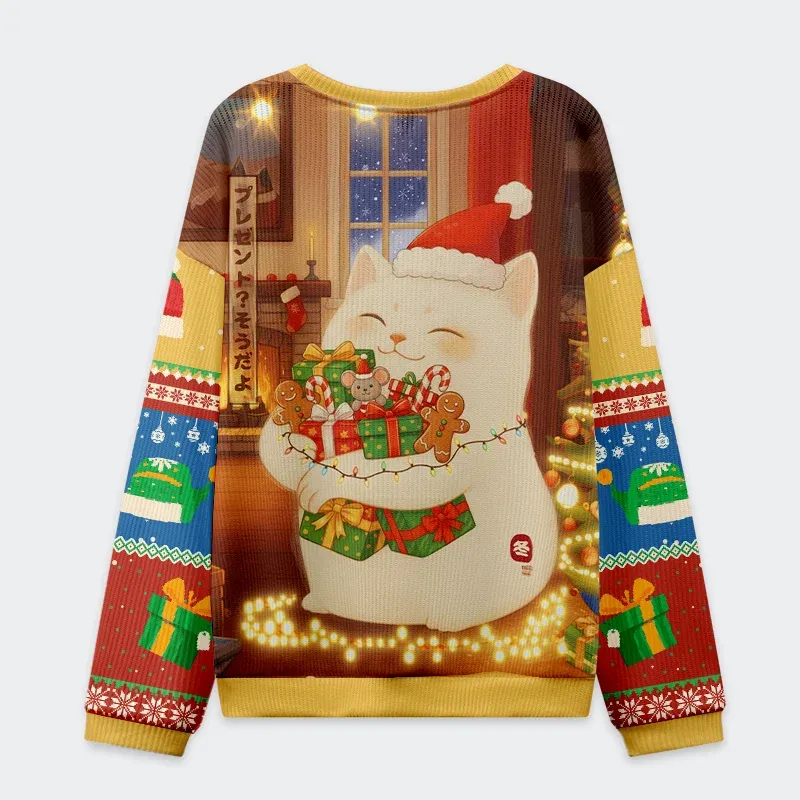Unisex Cat Holding Gift Christmas Ugly Sweatshirt