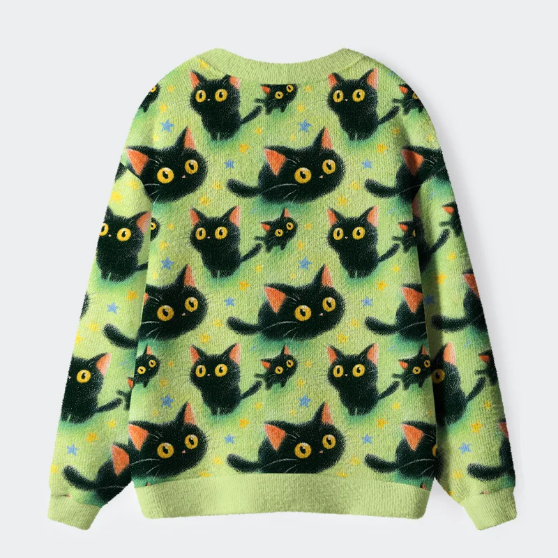 Unisex Cute Black Cat Ugly Cardigan Sweater