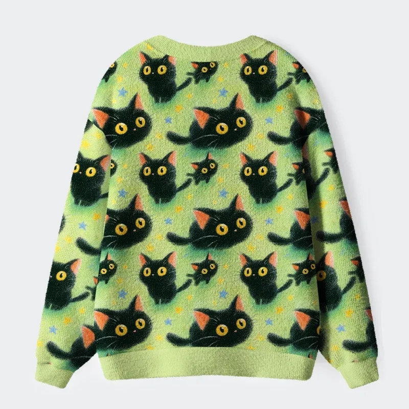 Unisex Cute Black Cat Ugly Cardigan Sweater