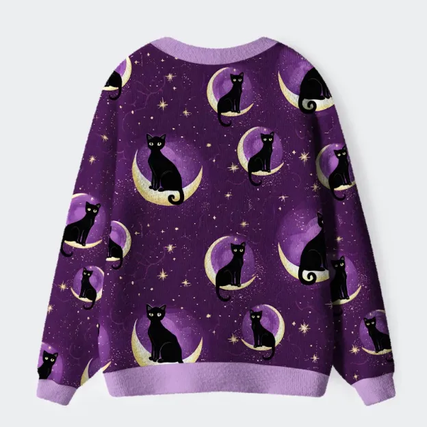 Unisex Moon And Cat Ugly Cardigan Sweater