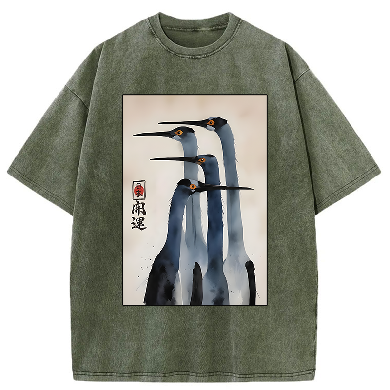 Unisex Retro Sandhill Crane Washed T-Shirt