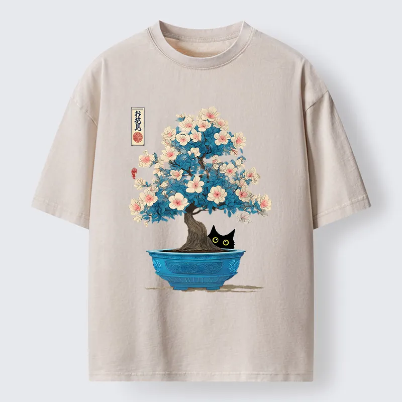 Unisex Japanese Bonsai Art Washed T-Shirt
