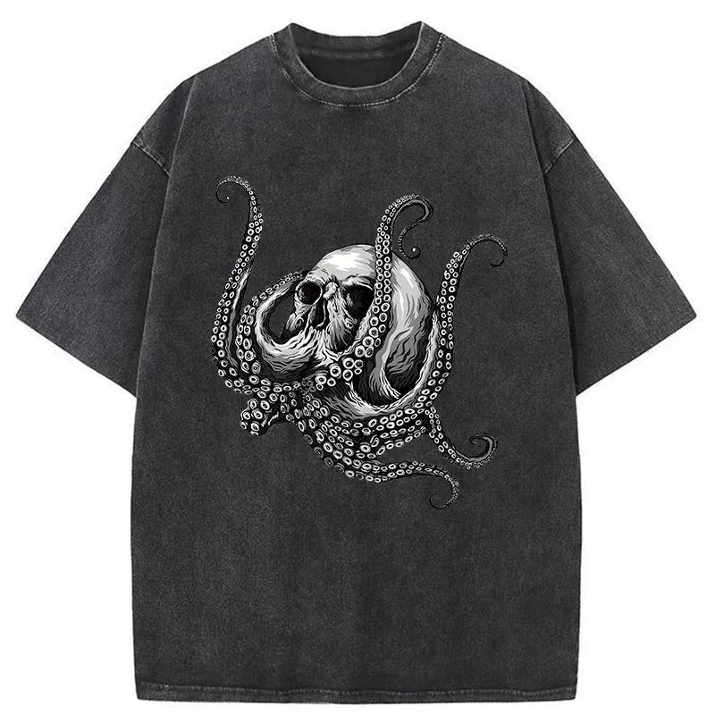 Skeleton Octopus Washed T-Shirt