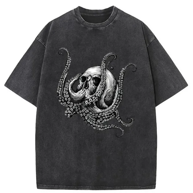 Skeleton Octopus Washed T-Shirt