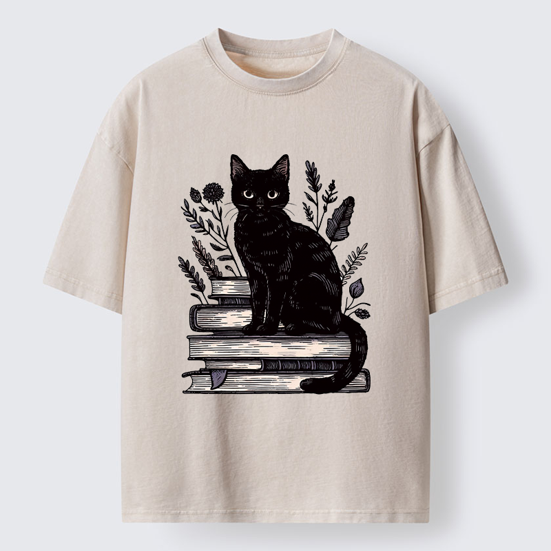 Unisex Books And Cats Washed T-Shirt