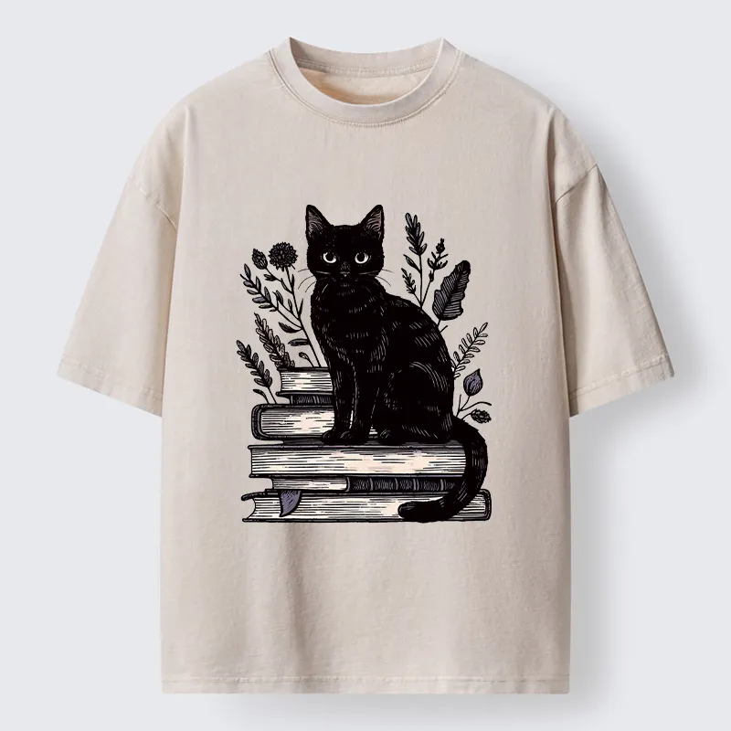 Unisex Books And Cats Washed T-Shirt